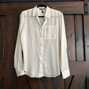 ❗️Ralph Lauren Cream Off White Dress Shirt Blouse Large with Zip Pocket Detail